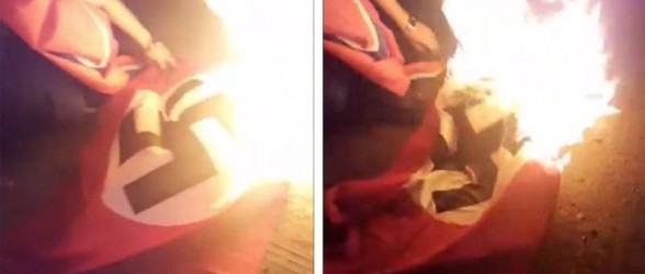 پرچم نازی افراشته بر خانه ای در ساسکچوان توسط یکی از اهالی آتش زده شد