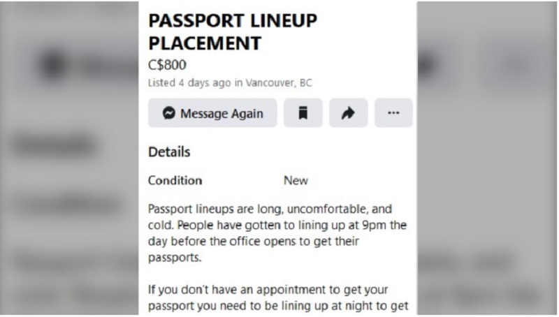 نوبت صف تحویل مدارک برای دریافت گذرنامه در ونکوور تا هشتصد دلار معامله می شود!